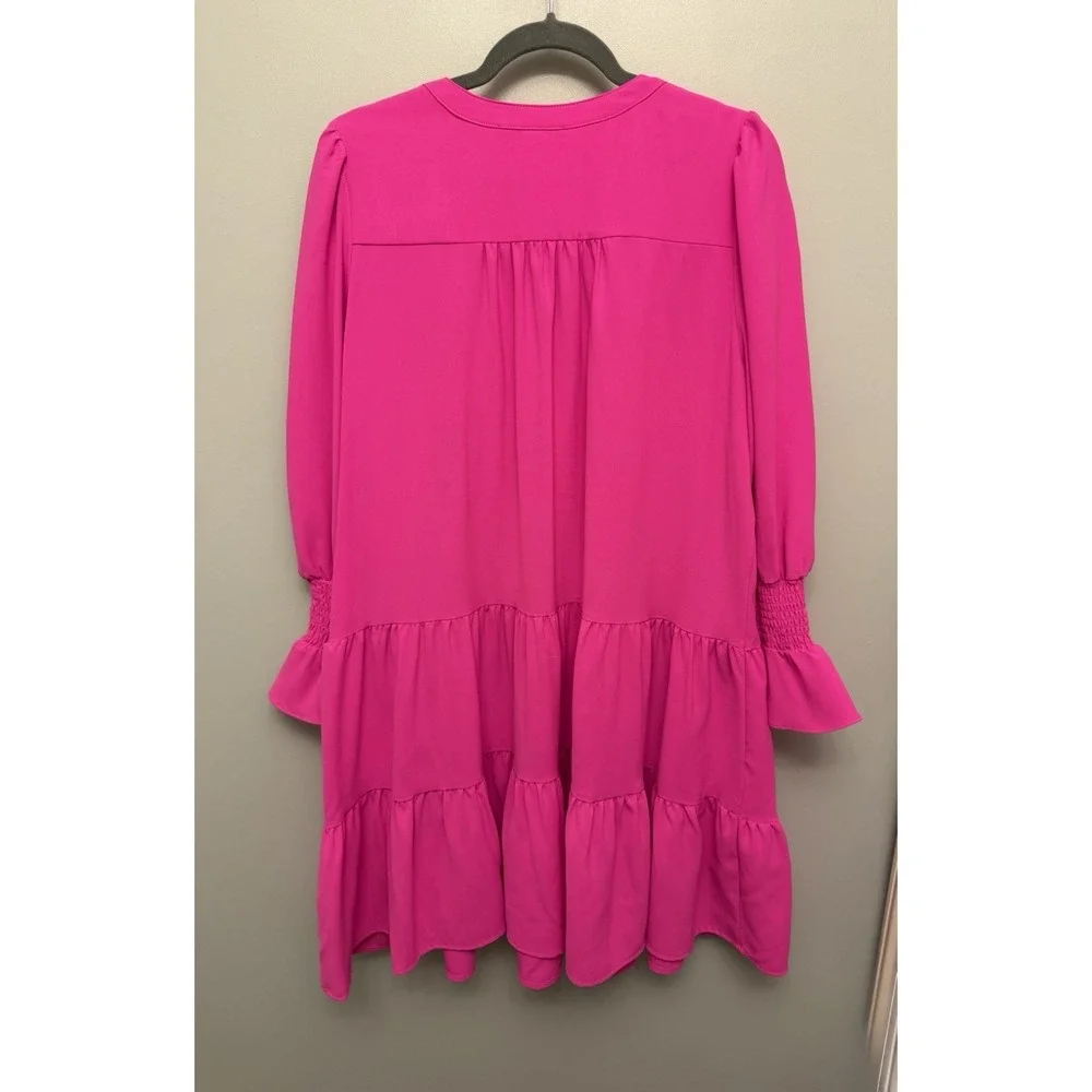 Tuckernuck POMANDER PLACE Kenzo Dress XL Electric Pink Tiered Long Sleeve Shift - Picture 2 of 10